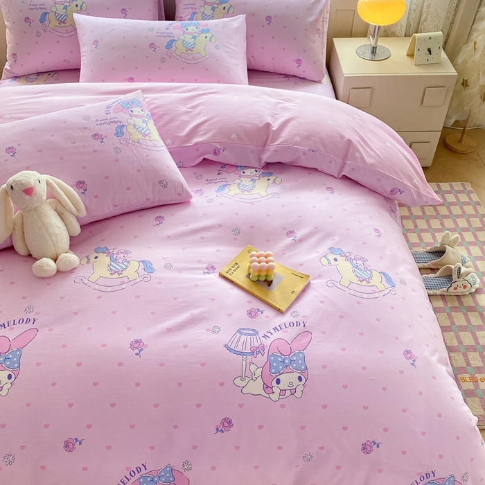 91家纺网 家纺一手货源 找家纺 爱丽丝 2025新款正版授权三丽鸥全棉40支13372单被套 木马美乐蒂