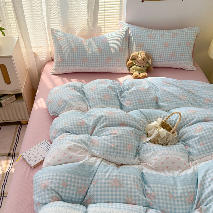 91家纺网 家纺一手货源 找家纺 竹合家纺 2025新品云感皱皱四件套跑量款小清新四件套 梦境-蓝