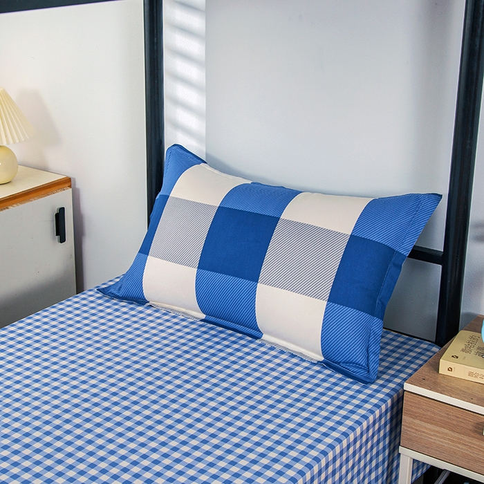 91家纺网 家纺一手货源 找家纺 乐旗 2025新款全棉12868学生宿舍三件套纯棉六件套装 蓝大格