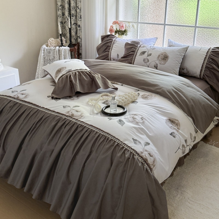 91家纺网 家纺一手货源 找家纺 （总）亲亲公主 2025新款全棉法式宽花边四件套-午后佳人