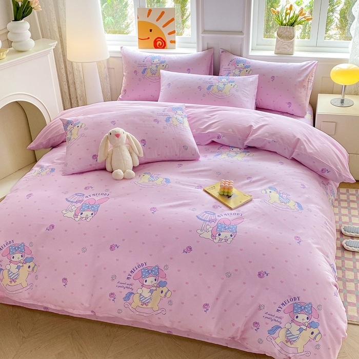 91家纺网 家纺一手货源 找家纺 爱丽丝 2025新款正版授权三丽鸥全棉40支13372单被套 木马美乐蒂