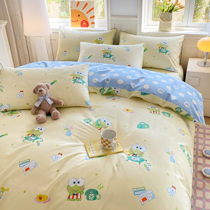 91家纺网 家纺一手货源 找家纺 爱丽丝 2025新款正版授权三丽鸥全棉40支13372单被套 萌萌大眼蛙