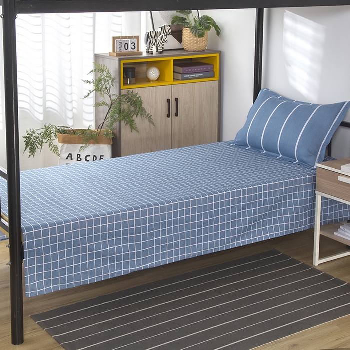 91家纺网 家纺一手货源 找家纺 乐旗 2025新款全棉12868学生宿舍三件套纯棉六件套装 格调人生-蓝