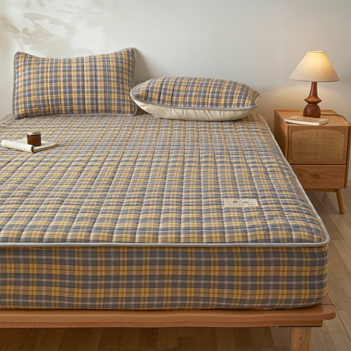 91家纺网 家纺一手货源 找家纺 伊人坊 2025新款A类全棉色织水洗棉大豆夹棉床笠 森屿 咖黄