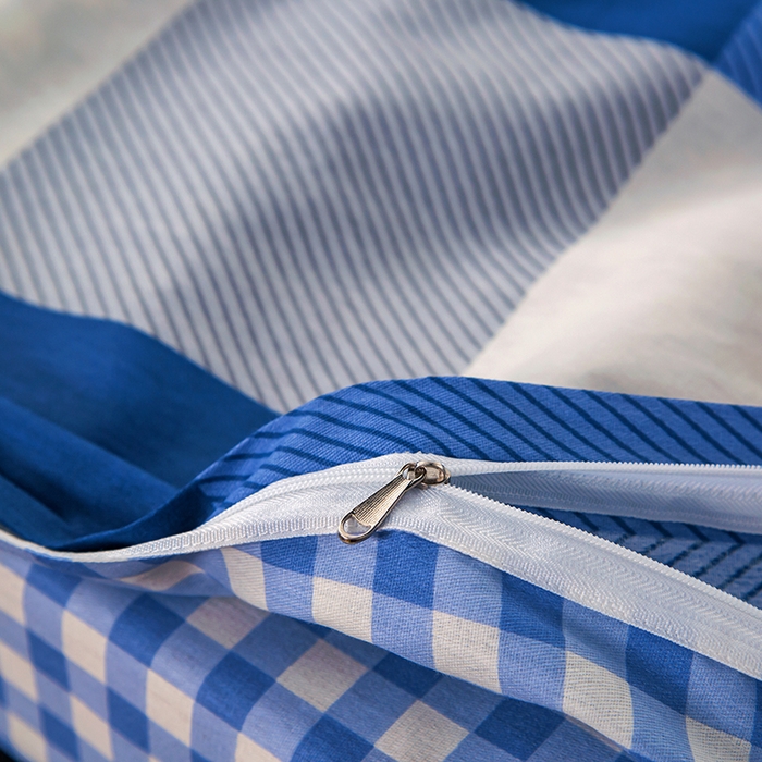 91家纺网 家纺一手货源 找家纺 乐旗 2025新款全棉12868学生宿舍三件套纯棉六件套装 蓝大格