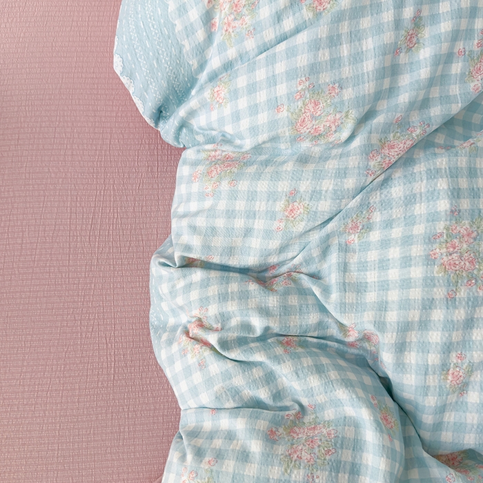 91家纺网 家纺一手货源 找家纺 竹合家纺 2025新品云感皱皱四件套跑量款小清新四件套 梦境-蓝