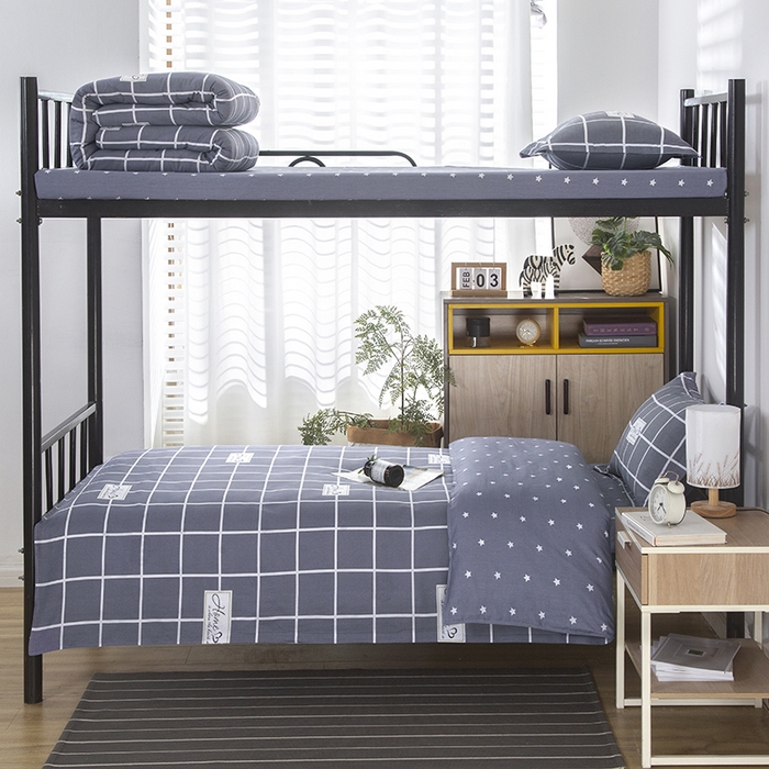 91家纺网 家纺一手货源 找家纺 乐旗 2025新款全棉12868学生宿舍三件套纯棉六件套装 绅士风范-灰