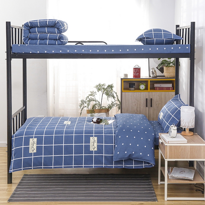 91家纺网 家纺一手货源 找家纺 乐旗 2025新款全棉12868学生宿舍三件套纯棉六件套装 绅士风范-蓝