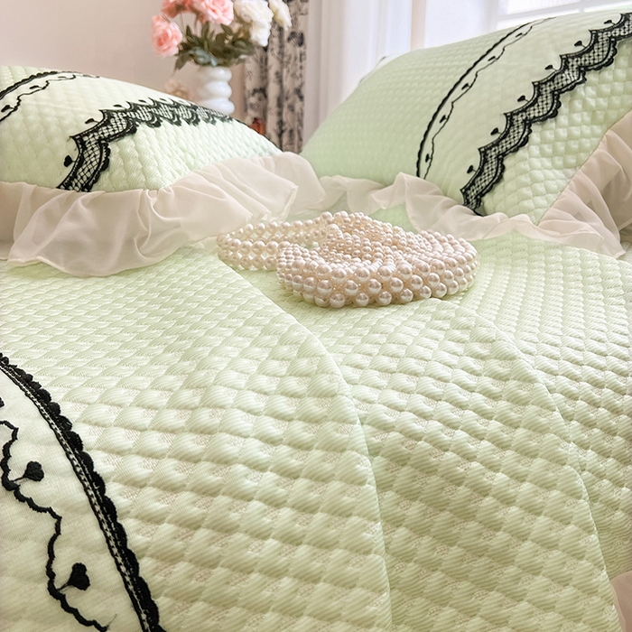 91家纺网 家纺一手货源 找家纺 网红馆（ck家纺） 2025新款凉豆豆床裙款凉席三件套-露茜公主 露茜公主-绿