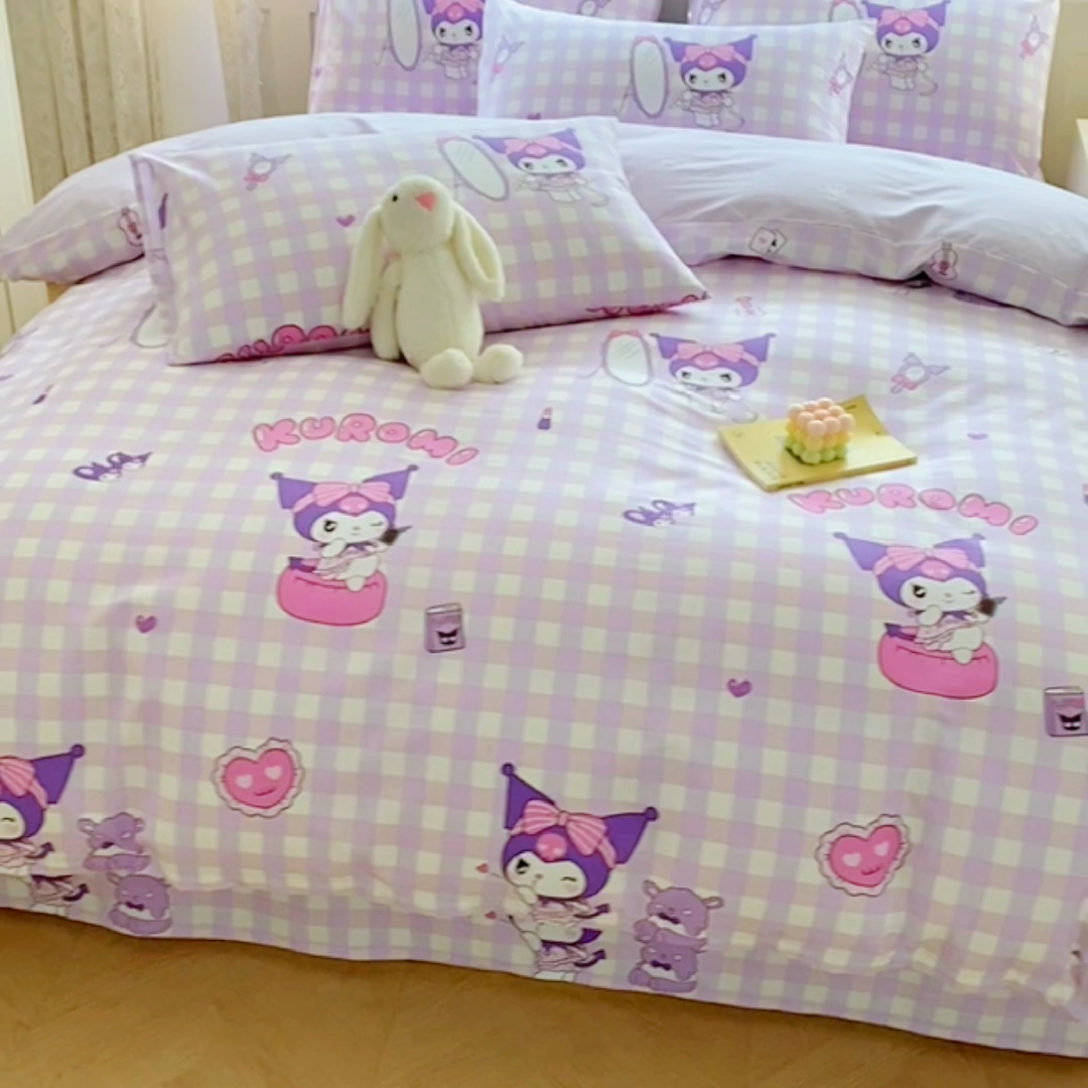 91家纺网 家纺一手货源 找家纺 爱丽丝 2025新款正版授权三丽鸥全棉40支13372单被套 格子库洛米