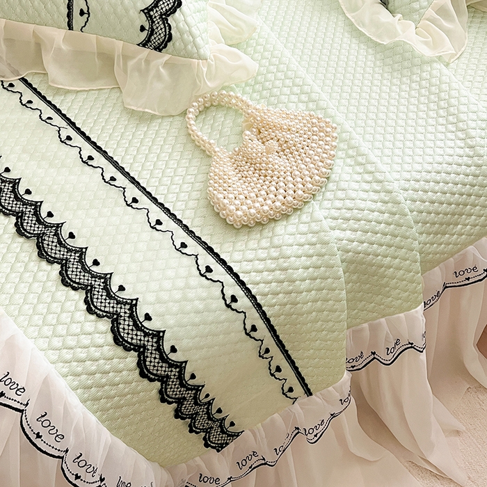 91家纺网 家纺一手货源 找家纺 网红馆（ck家纺） 2025新款凉豆豆床裙款凉席三件套-露茜公主 露茜公主-绿