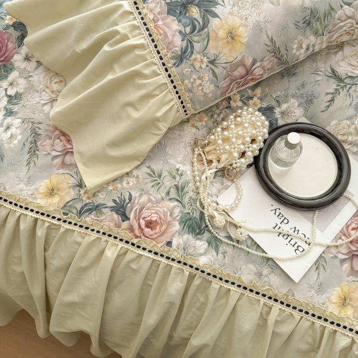 91家纺网 家纺一手货源 找家纺 （总）亲亲公主 2025新款全棉法式宽花边四件套-浅浅爱