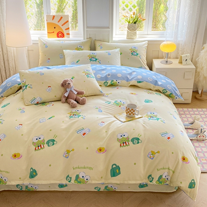 91家纺网 家纺一手货源 找家纺 爱丽丝 2025新款正版授权三丽鸥全棉40支13372单被套 萌萌大眼蛙