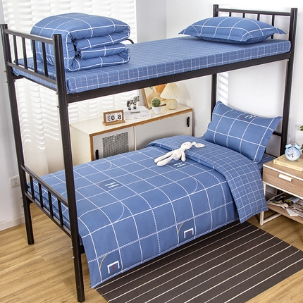乐旗 2025新款全棉12868学生宿舍三件套纯棉六件套装 蓝巴伦