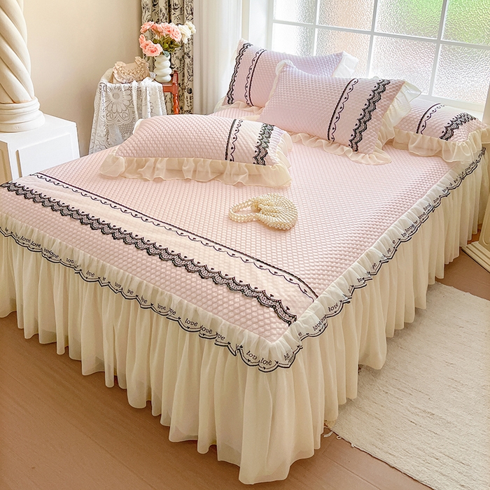 91家纺网 家纺一手货源 找家纺 网红馆（ck家纺） 2025新款凉豆豆床裙款凉席三件套-露茜公主 露茜公主-粉