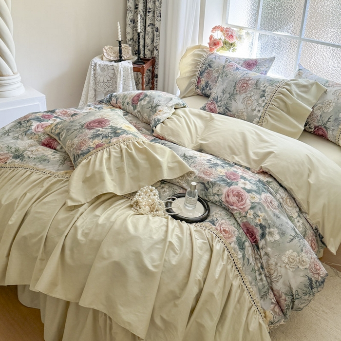 91家纺网 家纺一手货源 找家纺 （总）亲亲公主 2025新款全棉法式宽花边四件套-浅浅爱