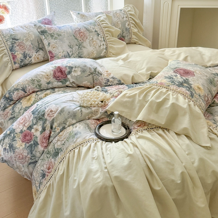 91家纺网 家纺一手货源 找家纺 （总）亲亲公主 2025新款全棉法式宽花边四件套-浅浅爱