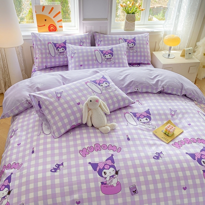 91家纺网 家纺一手货源 找家纺 爱丽丝 2025新款正版授权三丽鸥全棉40支13372单被套 格子库洛米