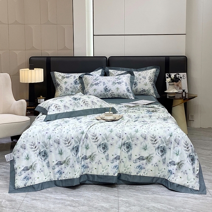 91家纺网 家纺一手货源 找家纺 （总）久久红 2025新款数码印花凉感冰丝羽丝棉填充夏被四件套