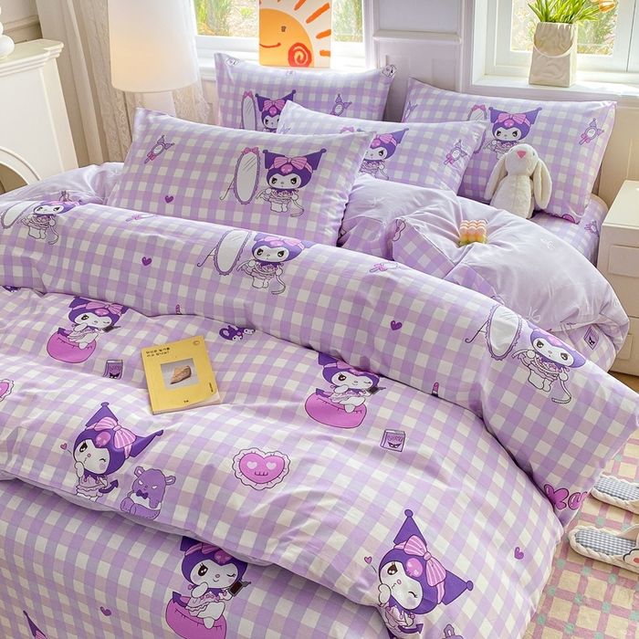 91家纺网 家纺一手货源 找家纺 爱丽丝 2025新款正版授权三丽鸥全棉40支13372单被套 格子库洛米