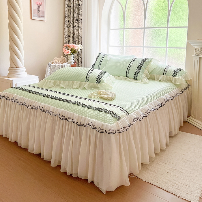 91家纺网 家纺一手货源 找家纺 网红馆（ck家纺） 2025新款凉豆豆床裙款凉席三件套-露茜公主 露茜公主-绿