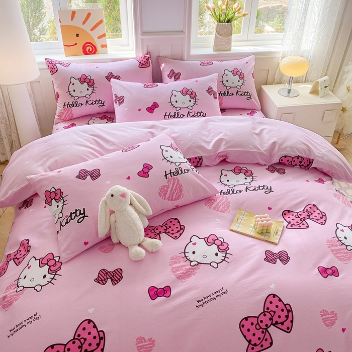 91家纺网 家纺一手货源 找家纺 爱丽丝 2025新款正版授权三丽鸥全棉40支13372单被套 开心凯蒂