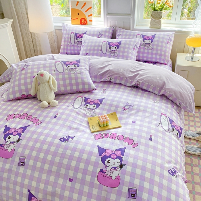 91家纺网 家纺一手货源 找家纺 爱丽丝 2025新款正版授权三丽鸥全棉40支13372单被套 格子库洛米