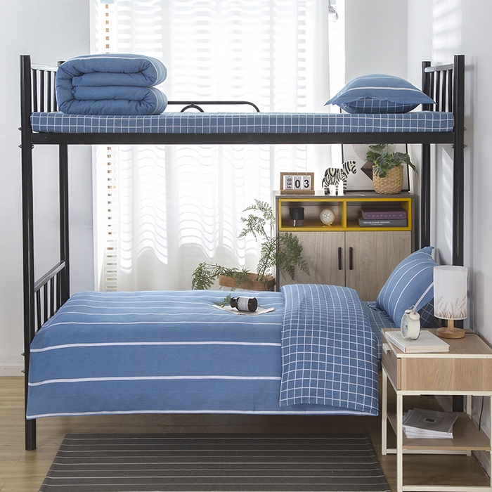 91家纺网 家纺一手货源 找家纺 乐旗 2025新款全棉12868学生宿舍三件套纯棉六件套装 格调人生-蓝