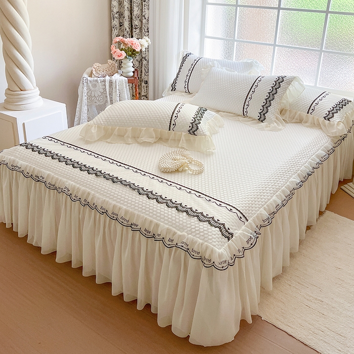 91家纺网 家纺一手货源 找家纺 网红馆（ck家纺） 2025新款凉豆豆床裙款凉席三件套-露茜公主 露茜公主-白