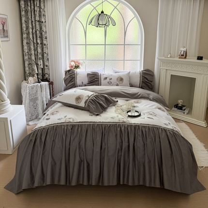 91家纺网 家纺一手货源 找家纺 （总）亲亲公主 2025新款全棉法式宽花边四件套-午后佳人,午后佳人