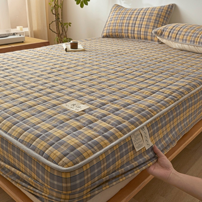 91家纺网 家纺一手货源 找家纺 伊人坊 2025新款A类全棉色织水洗棉大豆夹棉床笠 森屿 咖黄