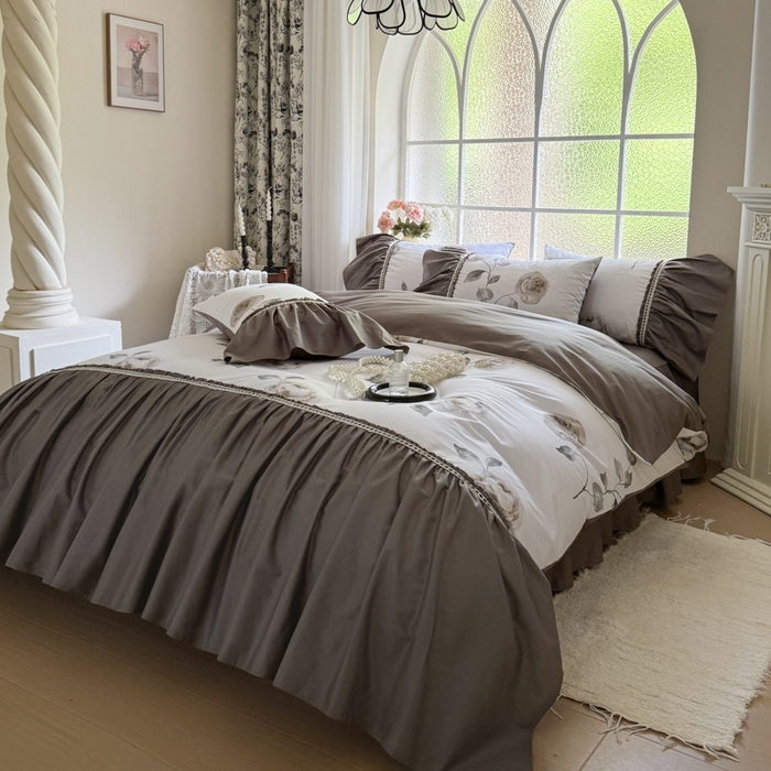 91家纺网 家纺一手货源 找家纺 （总）亲亲公主 2025新款全棉法式宽花边四件套-午后佳人