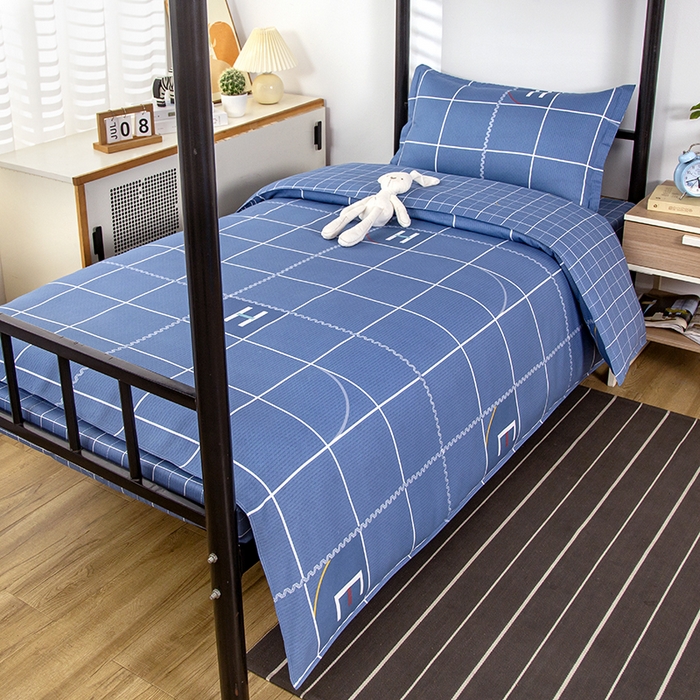 91家纺网 家纺一手货源 找家纺 乐旗 2025新款全棉12868学生宿舍三件套纯棉六件套装 蓝巴伦