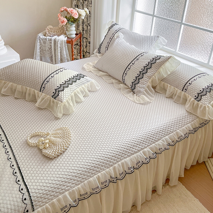 91家纺网 家纺一手货源 找家纺 网红馆（ck家纺） 2025新款凉豆豆床裙款凉席三件套-露茜公主 露茜公主-灰