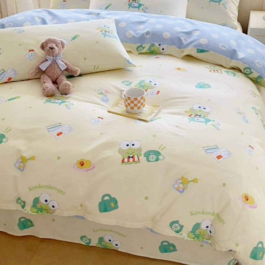 91家纺网 家纺一手货源 找家纺 爱丽丝 2025新款正版授权三丽鸥全棉40支13372单被套 萌萌大眼蛙