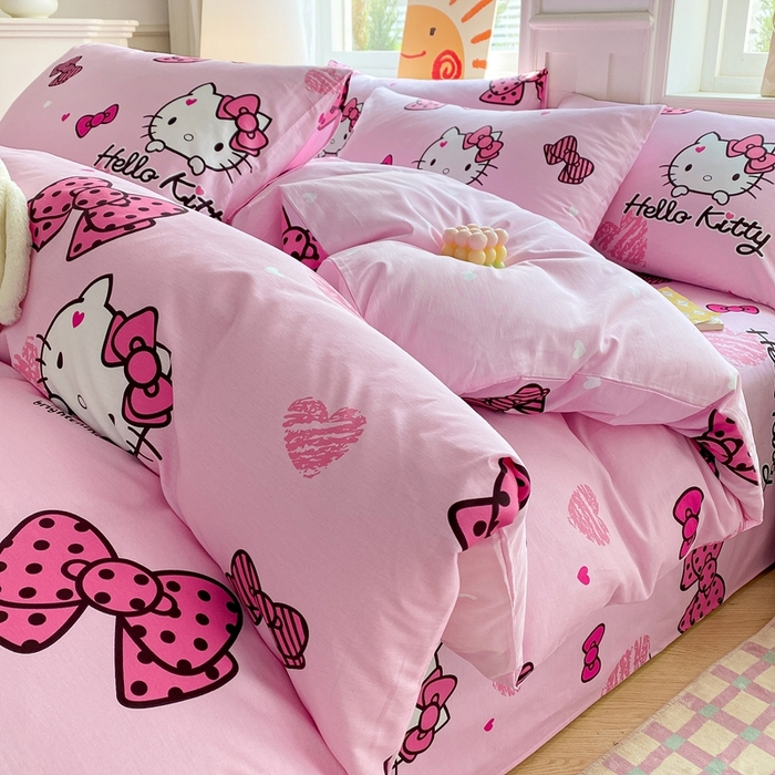 91家纺网 家纺一手货源 找家纺 爱丽丝 2025新款正版授权三丽鸥全棉40支13372单被套 开心凯蒂