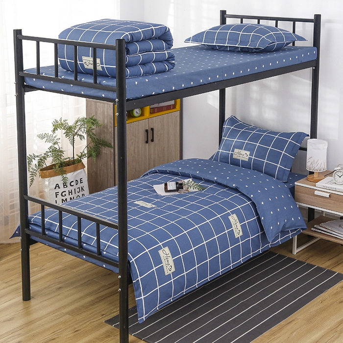 91家纺网 家纺一手货源 找家纺 乐旗 2025新款全棉12868学生宿舍三件套纯棉六件套装 绅士风范-蓝