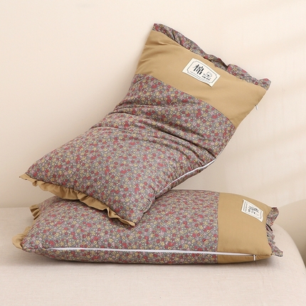 梦叶草 2025新款全棉贴布绣小碎花荞麦枕头护颈枕芯 贴布绣小碎花荞麦枕-胭脂红35*55cm