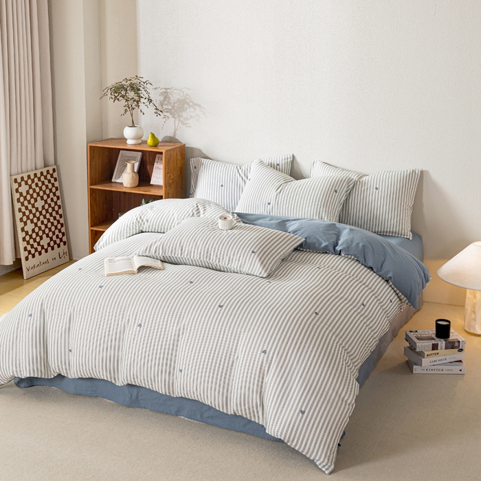 91家纺网 家纺一手货源 找家纺 （总）2025新款全棉水洗棉双层纱印花四件套