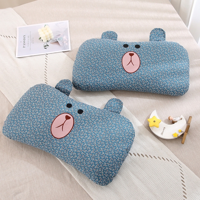 91家纺网 家纺一手货源 找家纺 梦叶草 2025新款全棉刺绣枕芯萌芽熊荞麦枕头 萌芽熊-蓝色35*60cm