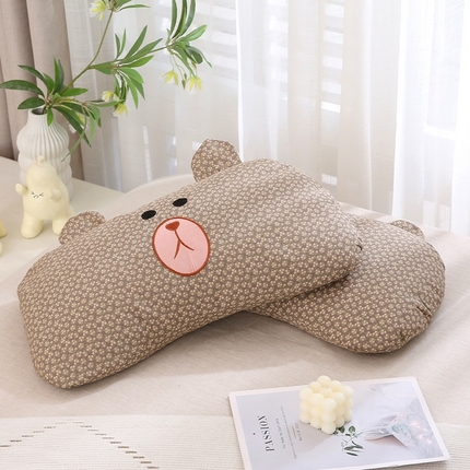 梦叶草 2025新款全棉刺绣枕芯萌芽熊荞麦枕头 萌芽熊-咖色35*60cm