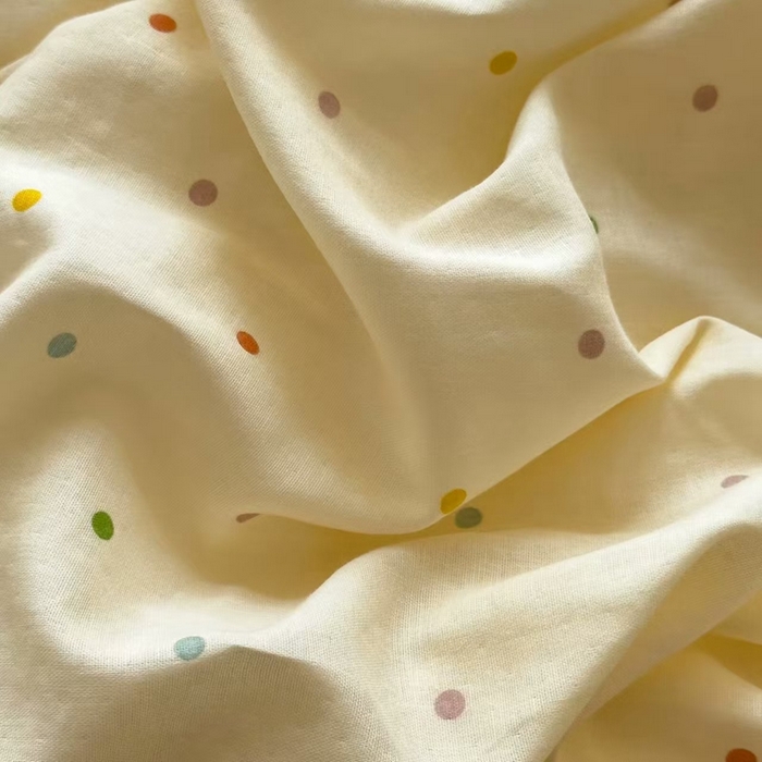 91家纺网 家纺一手货源 找家纺 栩裕纺织 2025新款全棉双层纱四件套 彩色波点