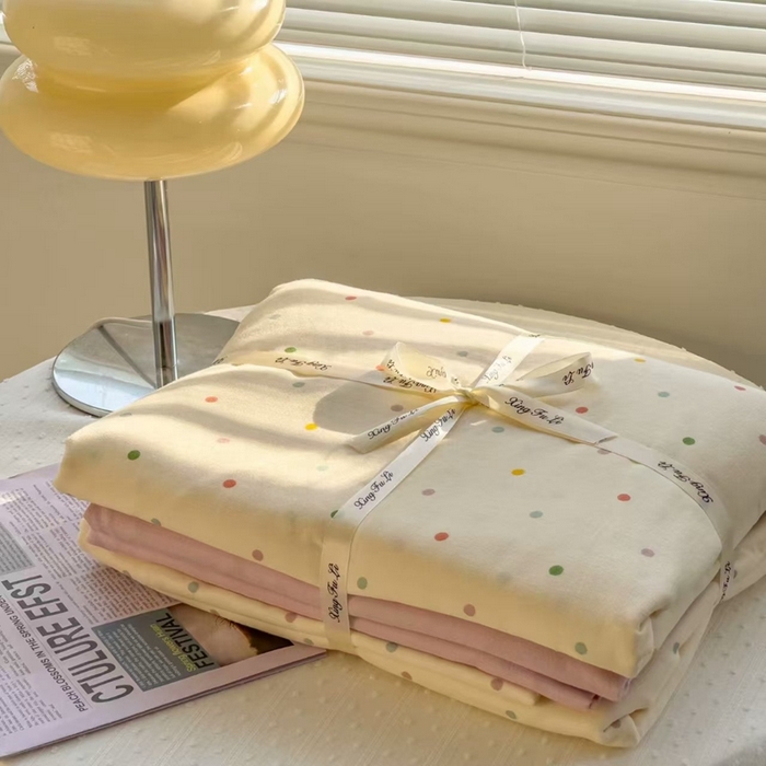 栩裕纺织 2025新款全棉双层纱四件套 彩色波点