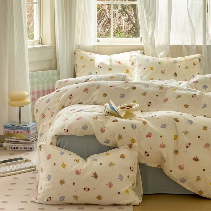 91家纺网 家纺一手货源 找家纺 栩裕纺织 2025新款全棉双层纱四件套 动物乐园