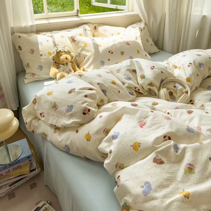 91家纺网 家纺一手货源 找家纺 栩裕纺织 2025新款全棉双层纱四件套 动物乐园