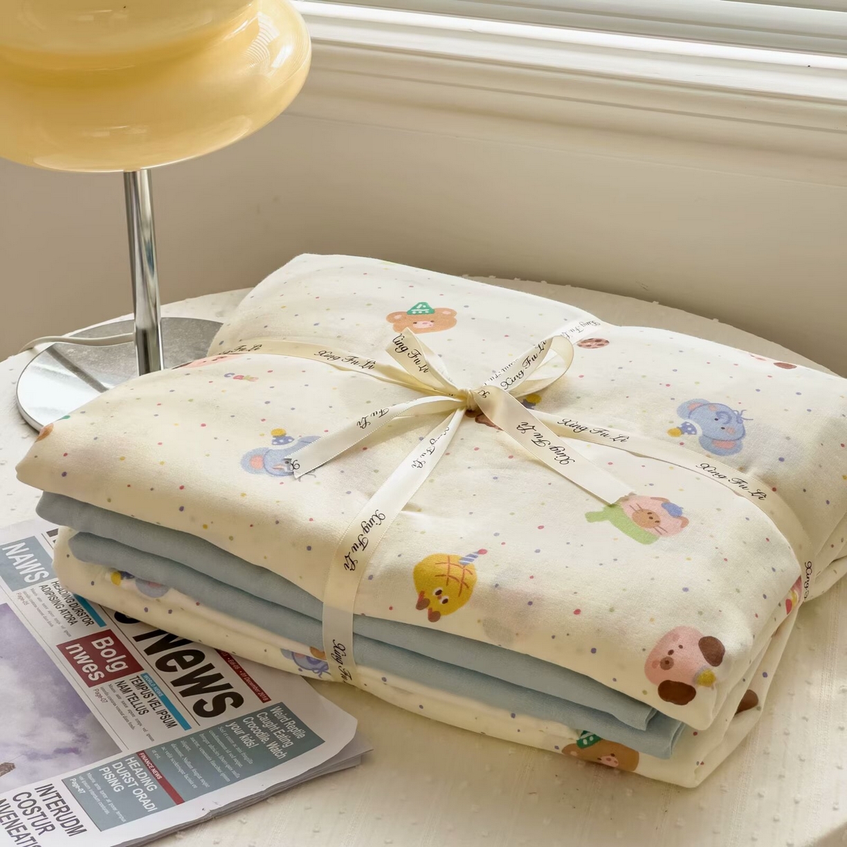 栩裕纺织 2025新款全棉双层纱四件套 动物乐园