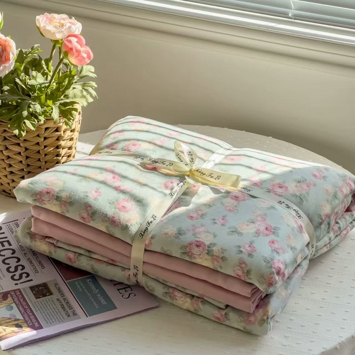 栩裕纺织 2025新款全棉双层纱四件套 赫本的花
