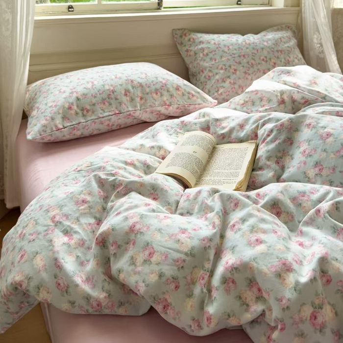 91家纺网 家纺一手货源 找家纺 栩裕纺织 2025新款全棉双层纱四件套 赫本的花