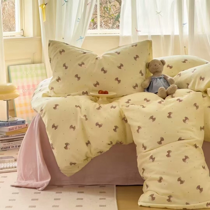 91家纺网 家纺一手货源 找家纺 栩裕纺织 2025新款全棉双层纱四件套 蝴蝶结