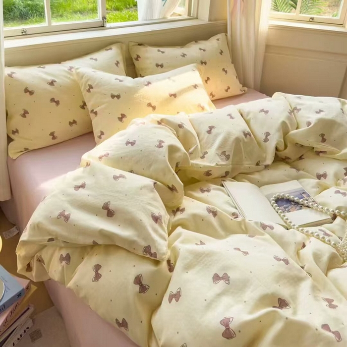 91家纺网 家纺一手货源 找家纺 栩裕纺织 2025新款全棉双层纱四件套 蝴蝶结